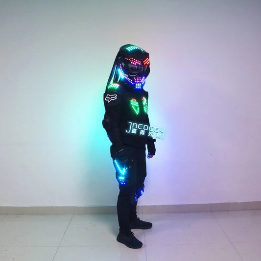 LED Glowing Robot Costume, Nightclub Stage Performance, Fluorescent Props, Predator, RGB Lighting Helmet, Halloween Clothes