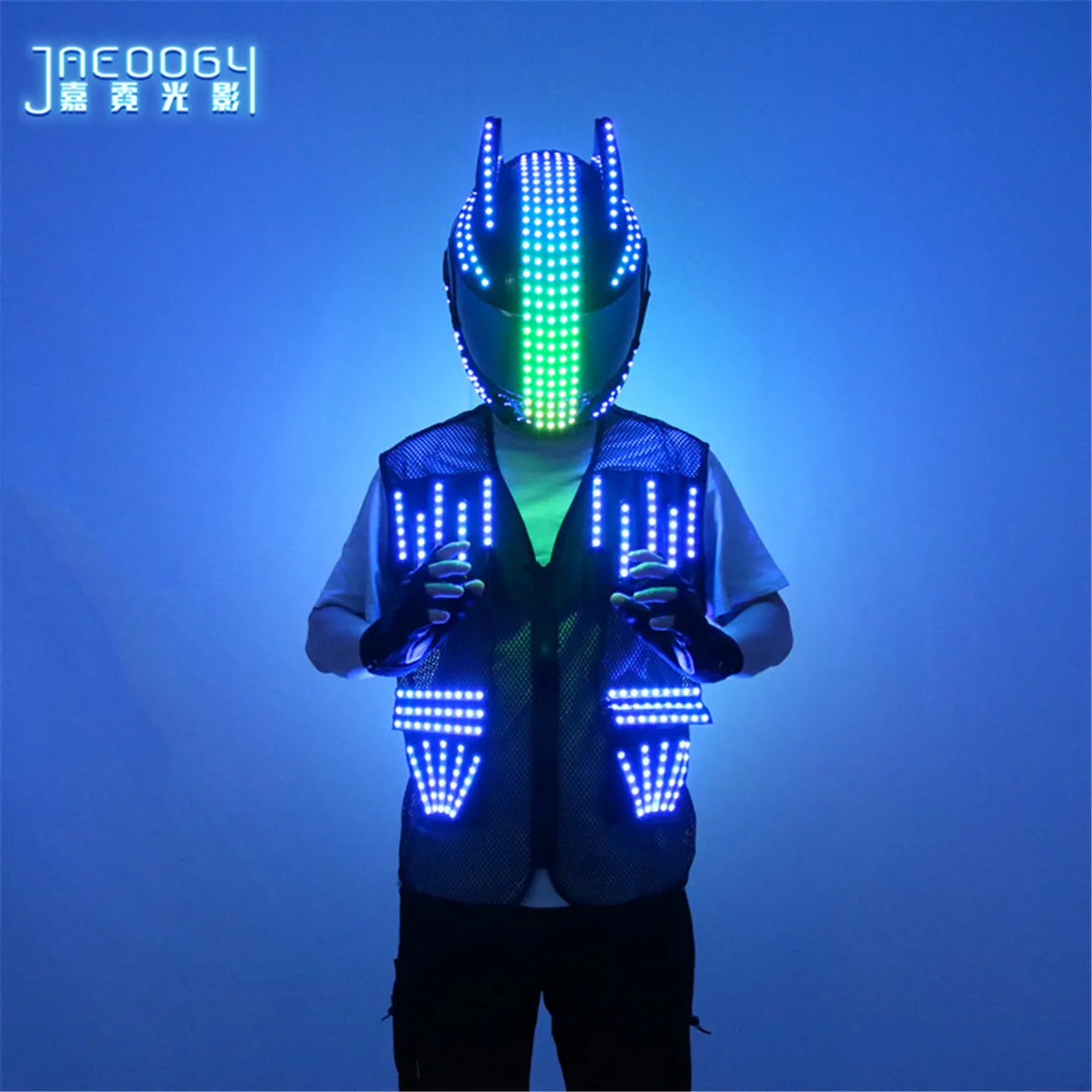 Colourful Luminous Costume Waistcoat, Cyberpunk Light-up Helmet, Suitable for Biker Show, Fluorescent Props