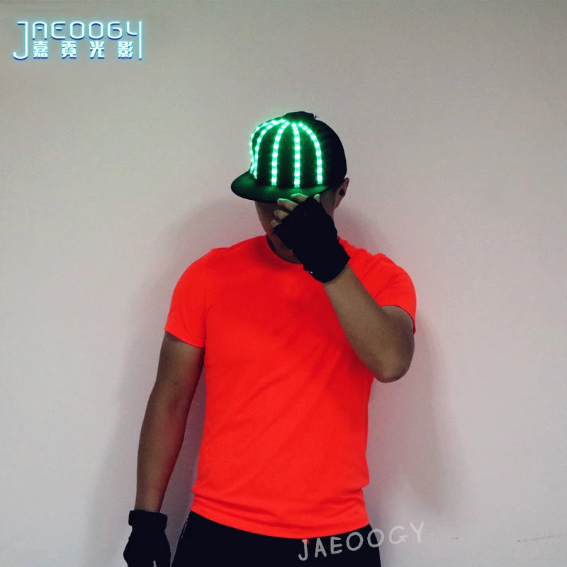 Glowing Hip Hop Dance Club Hat, LED Neon, DJ Bar Hat, Party Show Costume, Luminous Light Hat, Cap, Christmas Supplies, Fashion