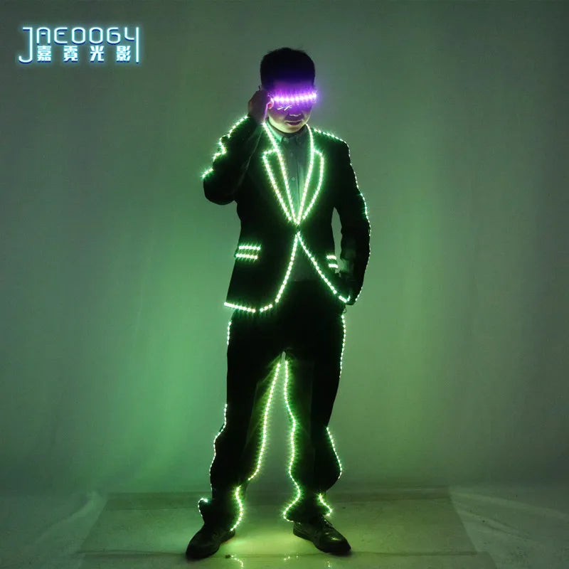 Full Color Pixel LED Lights Jacket Coat for Men and Women, Stage Dance Costume, RGB Light Up, Tron Suit, Nightclub Party Outfits