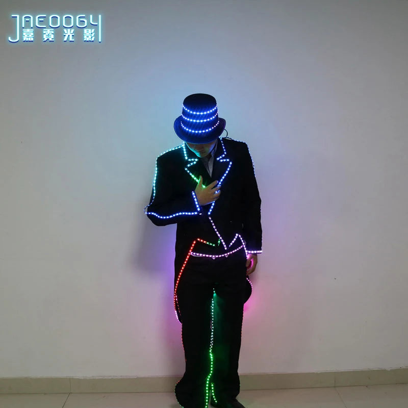 DJ Party LED Luminous Tuxedo, Multi-Mode, Remote Control, Rgb Stage Machinery, Dance Performance Clothes, Bar Night Light, Hat