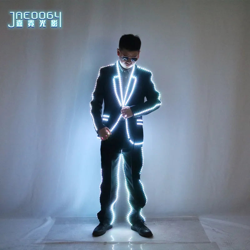 Full Color Pixel LED Lights Jacket Coat for Men and Women, Stage Dance Costume, RGB Light Up, Tron Suit, Nightclub Party Outfits