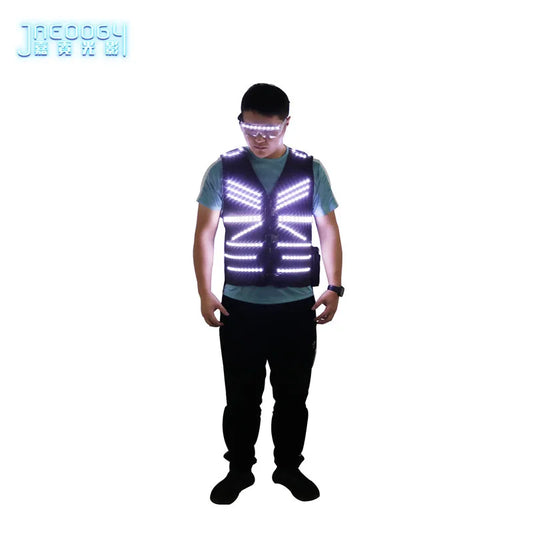 Stage Luminous Vest for Men, LED Clothing, Halloween Party, Flash Glasses, Night Show, DJ Performing, Fluorescent Costume Props