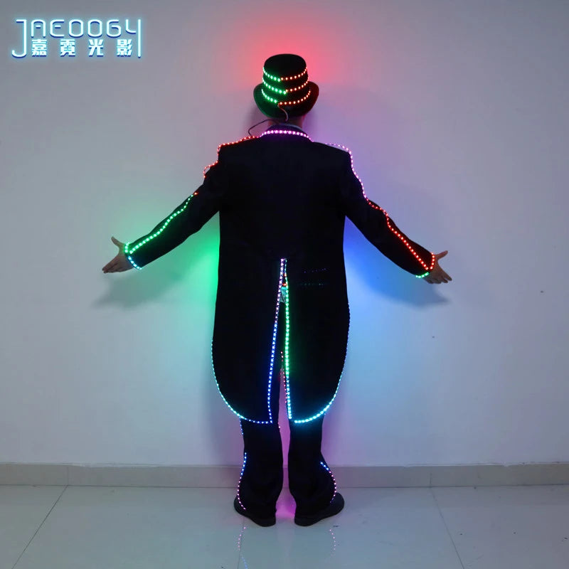 DJ Party LED Luminous Tuxedo, Multi-Mode, Remote Control, Rgb Stage Machinery, Dance Performance Clothes, Bar Night Light, Hat