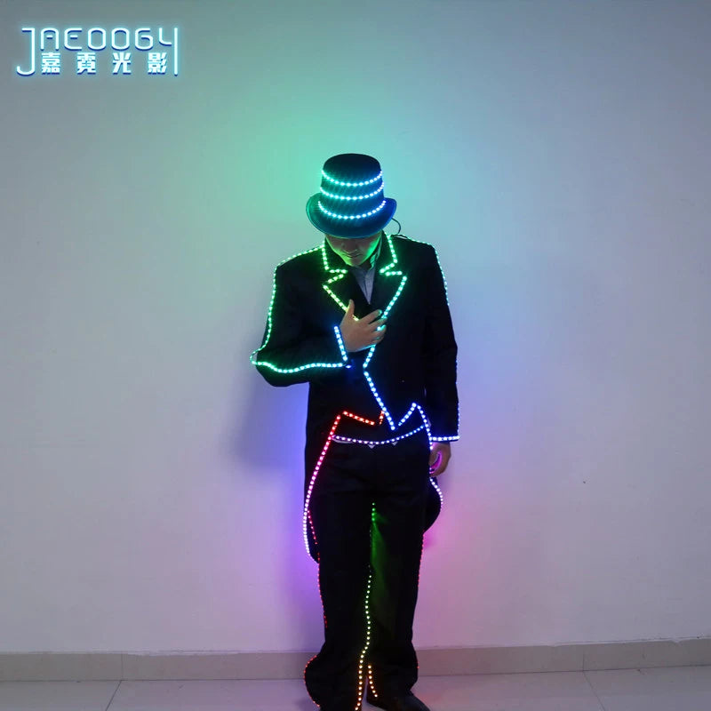 DJ Party LED Luminous Tuxedo, Multi-Mode, Remote Control, Rgb Stage Machinery, Dance Performance Clothes, Bar Night Light, Hat