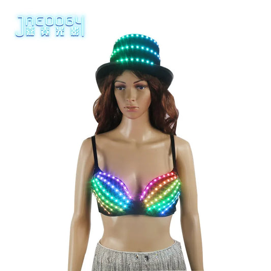 LED Luminous Bras and Fluorescent Hats,Colorful Props, Suitable for Party Dance Shows, Night Show