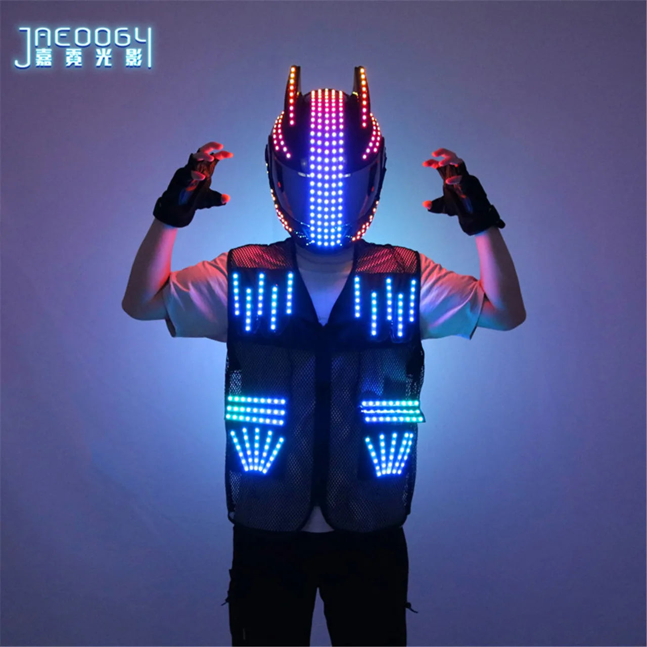 Colourful Luminous Costume Waistcoat, Cyberpunk Light-up Helmet, Suitable for Biker Show, Fluorescent Props