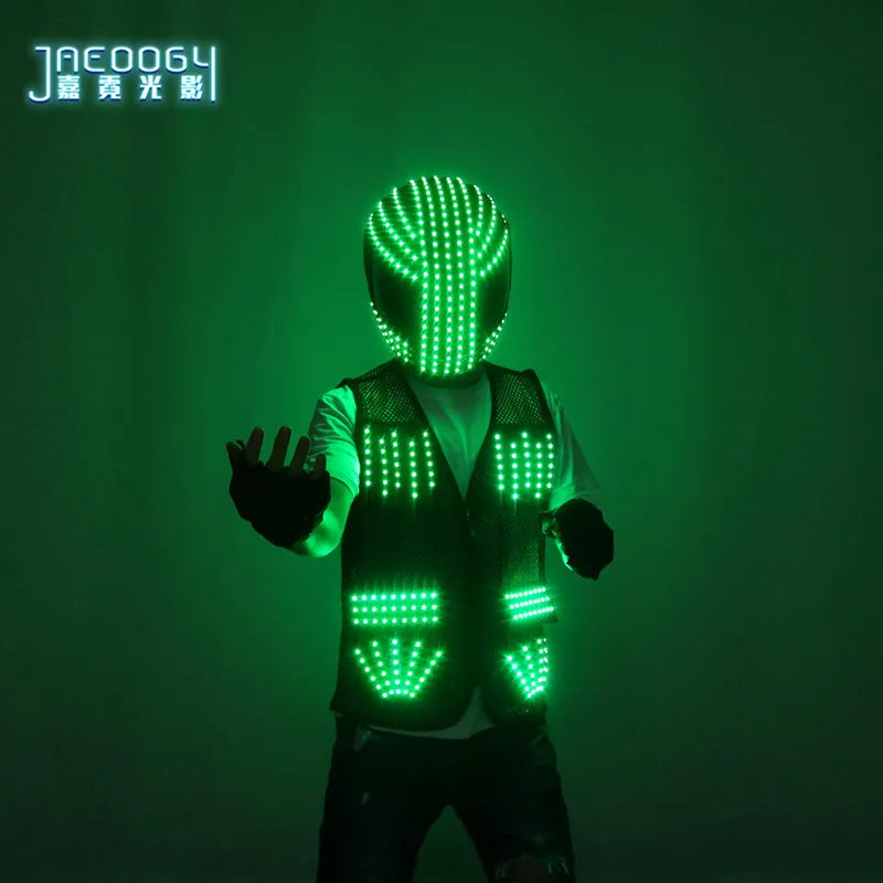 LED Robot Suit Stage Dance Costumes, Light Up Jacket, Strobe Luminous Clothing, Christmas and Halloween Party