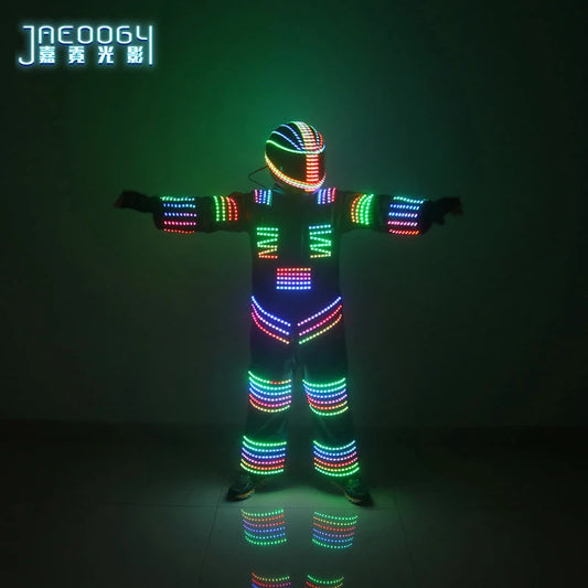 LED Robot Color Stroboscopic Glowing Costume, Bar Nightclub, Punk DJ Helmet with Lights Up, Sci-Fi Dancing Props