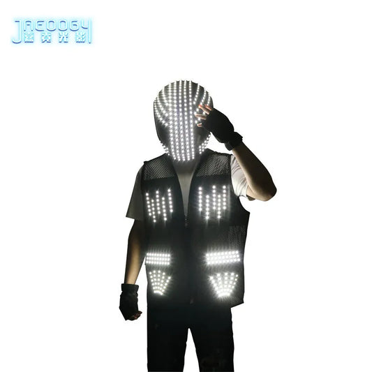 LED Robot Suit Stage Dance Costumes, Light Up Jacket, Strobe Luminous Clothing, Christmas and Halloween Party