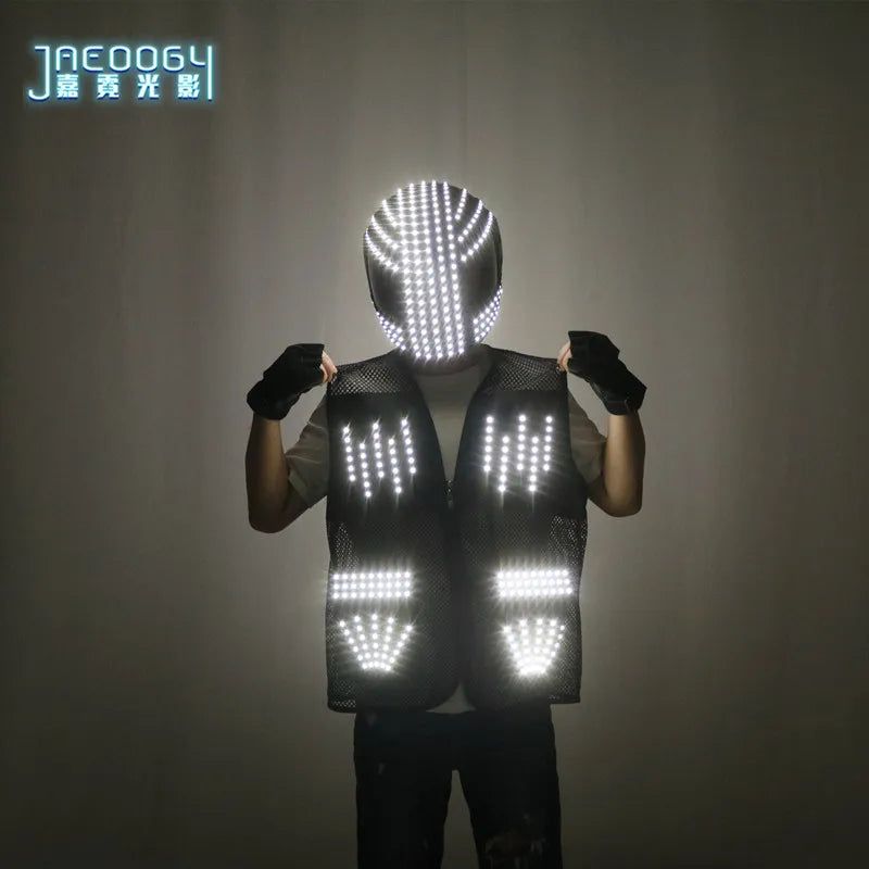 LED Robot Suit Stage Dance Costumes, Light Up Jacket, Strobe Luminous Clothing, Christmas and Halloween Party