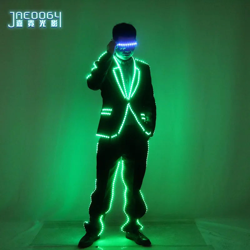 Full Color Pixel LED Lights Jacket Coat for Men and Women, Stage Dance Costume, RGB Light Up, Tron Suit, Nightclub Party Outfits