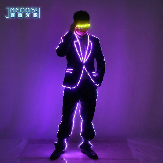 Full Color Pixel LED Lights Jacket Coat for Men and Women, Stage Dance Costume, RGB Light Up, Tron Suit, Nightclub Party Outfits