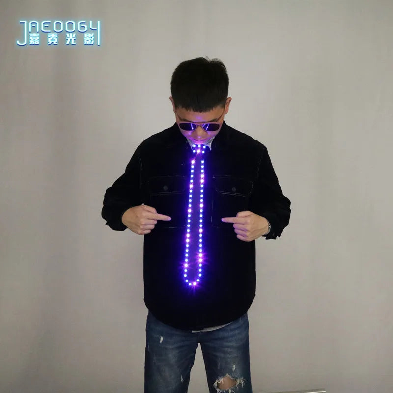 LED Neon Party Tie for Men, Luminous Necktie, Glow in the Dark, Glowing Ties,Halloween, DJ, Bar, Club, Stage Prop, Clothing