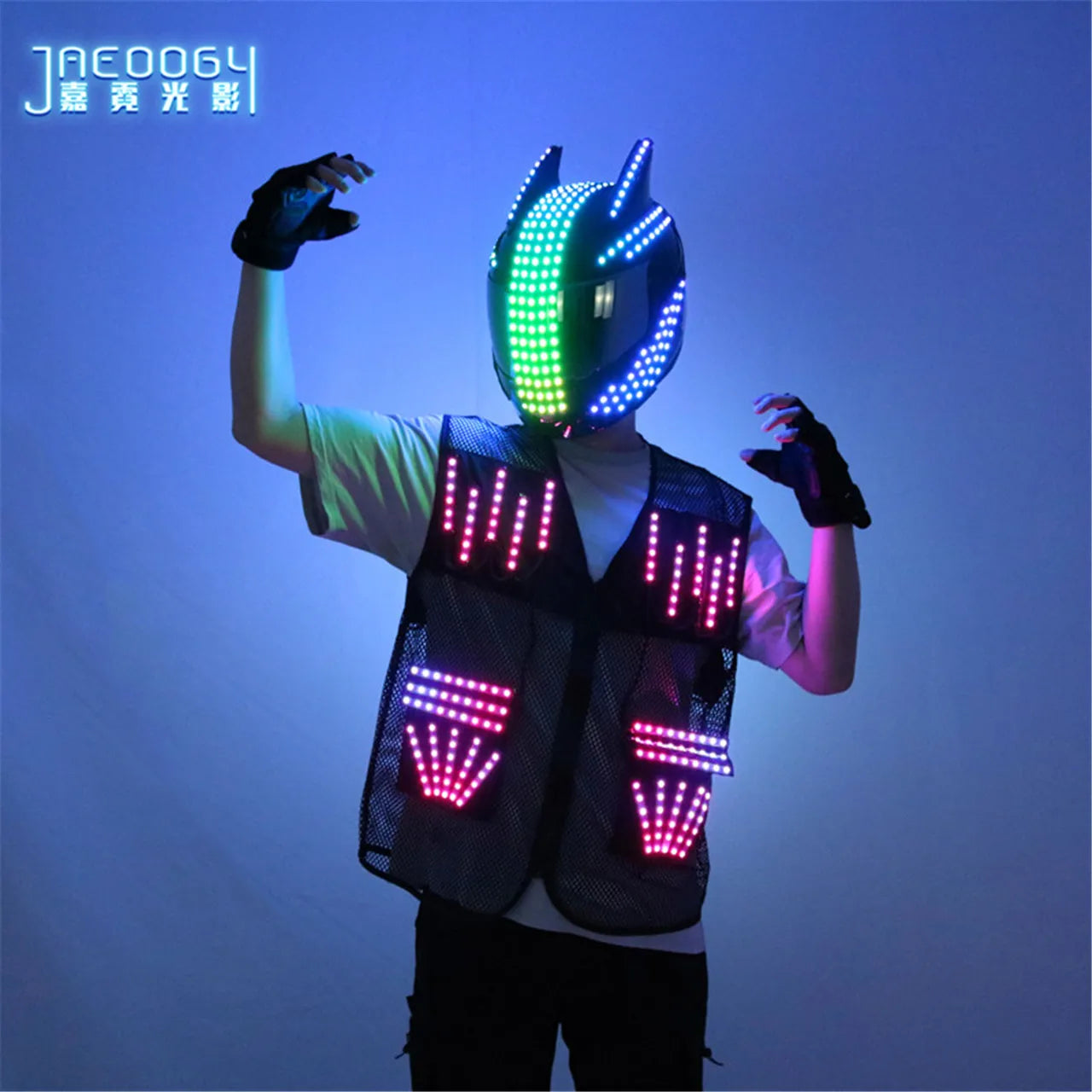 Colourful Luminous Costume Waistcoat, Cyberpunk Light-up Helmet, Suitable for Biker Show, Fluorescent Props