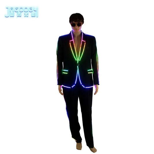 New Full Color LED Suit Digital Remote Control LED Costume For Wedding Stage Hosting,Bar Nightclub Man Luminous Clothing