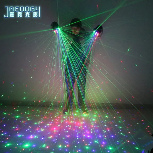 Stage DJ Party Dancing Laser Gloves, 2 in 1, Multi-line RGB, 2 Green, 1 Red, 1 Blue, LED Luminous Costumes Show, High Quality