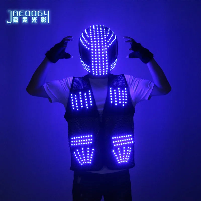 LED Robot Suit Stage Dance Costumes, Light Up Jacket, Strobe Luminous Clothing, Christmas and Halloween Party