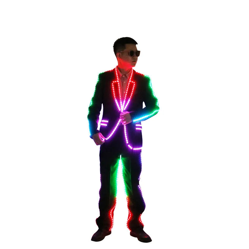 Full Color Pixel LED Lights Jacket Coat for Men and Women, Stage Dance Costume, RGB Light Up, Tron Suit, Nightclub Party Outfits