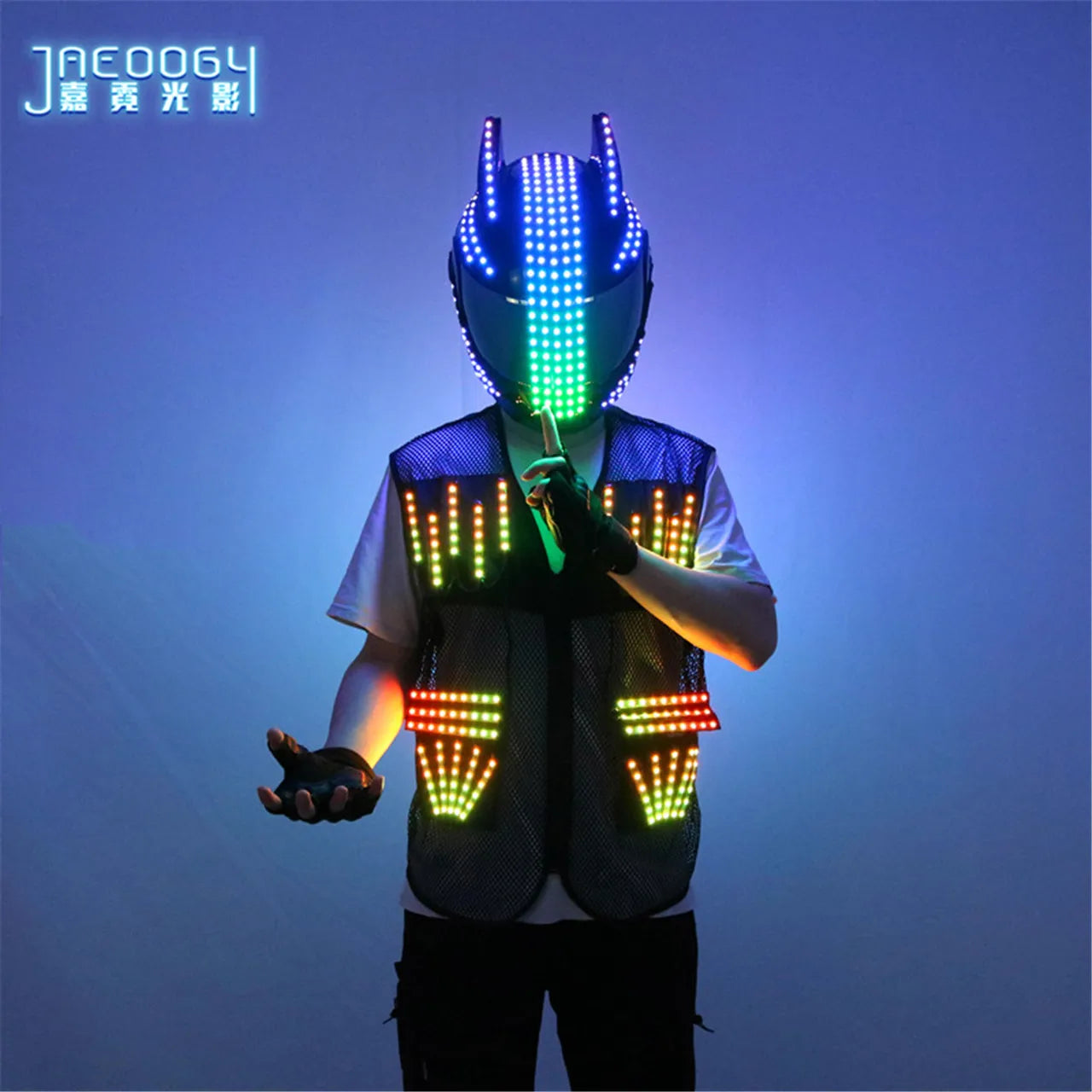 Colourful Luminous Costume Waistcoat, Cyberpunk Light-up Helmet, Suitable for Biker Show, Fluorescent Props