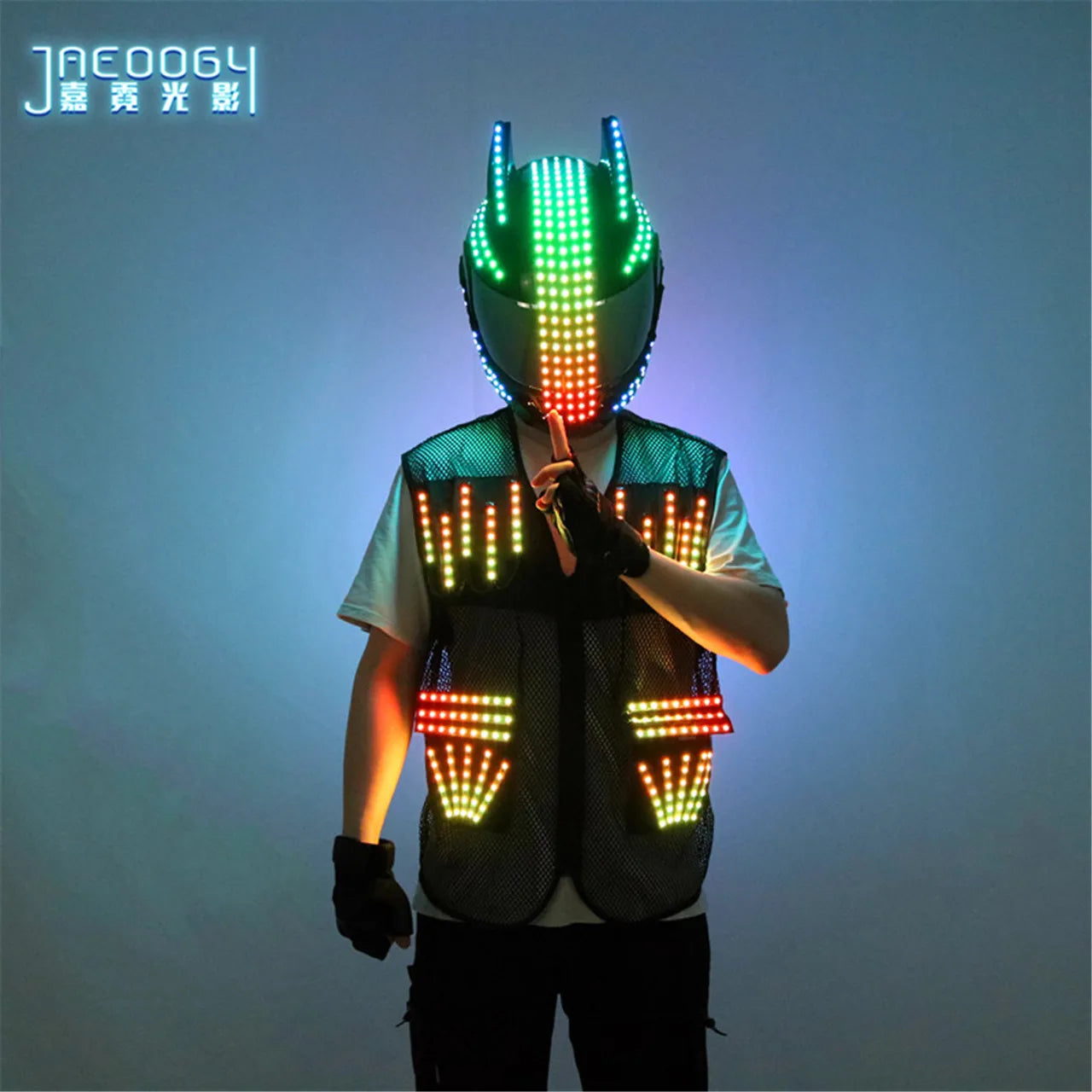 Colourful Luminous Costume Waistcoat, Cyberpunk Light-up Helmet, Suitable for Biker Show, Fluorescent Props